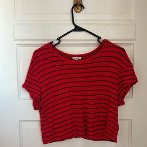 Red and black striped baby tee